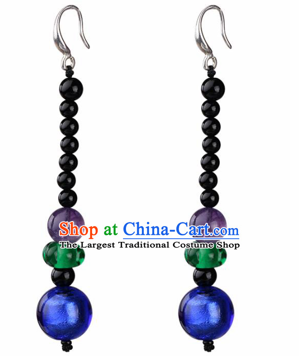 Chinese Yunnan National Classical Beads Earrings Traditional Ear Jewelry Accessories for Women