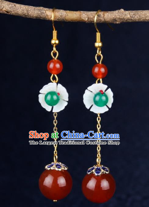 Chinese Yunnan National Classical Agate Tassel Earrings Traditional Hanfu Ear Jewelry Accessories for Women