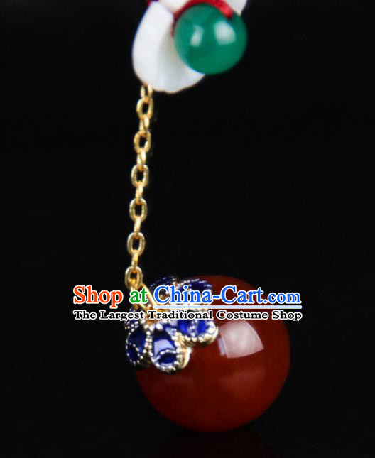 Chinese Yunnan National Classical Agate Tassel Earrings Traditional Hanfu Ear Jewelry Accessories for Women