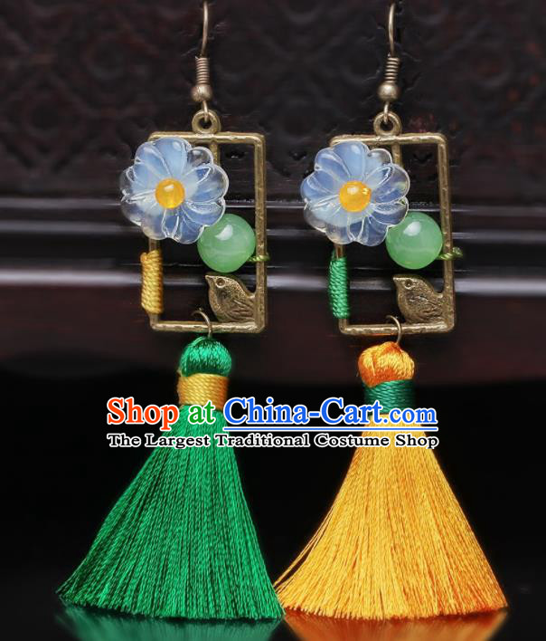 Chinese Yunnan National Classical Birds Tassel Earrings Traditional Hanfu Ear Jewelry Accessories for Women