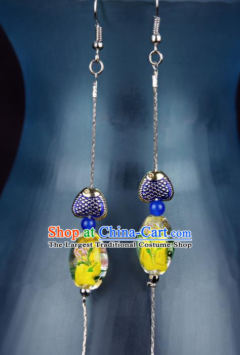 Chinese Yunnan National Classical Cloisonne Earrings Traditional Hanfu Ear Jewelry Accessories for Women