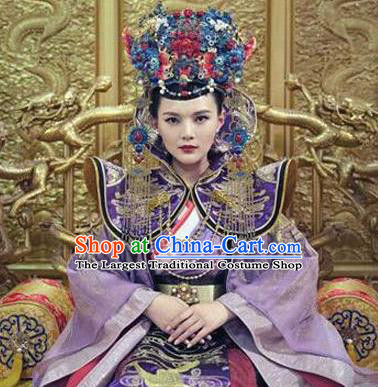 Chinese Traditional Ming Dynasty Empress Hanfu Dress Ancient Queen Embroidered Replica Costumes and Headpiece for Women