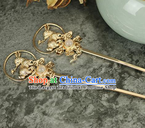 Handmade Chinese Traditional Golden Rabbit Hairpins Traditional Classical Hanfu Hair Accessories for Women