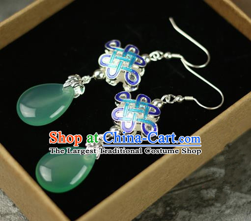 Chinese Handmade Blueing Green Earrings Traditional Classical Hanfu Ear Jewelry Accessories for Women