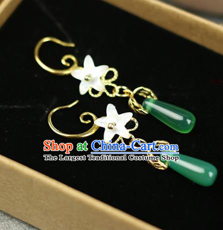 Chinese Handmade Shell Green Earrings Traditional Classical Hanfu Ear Jewelry Accessories for Women
