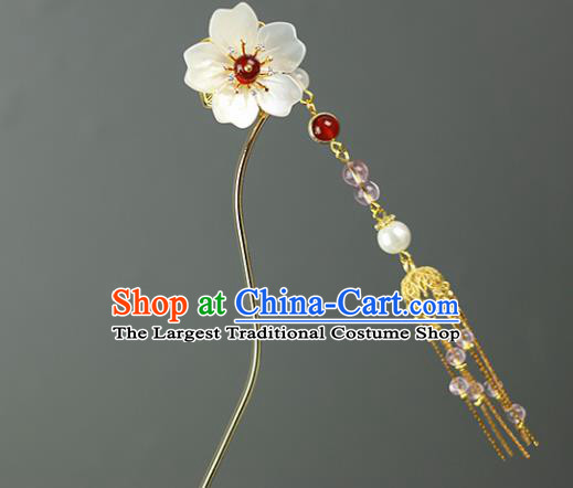 Handmade Chinese Traditional Shell Flower Tassel Hairpins Traditional Classical Hanfu Hair Accessories for Women