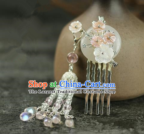Handmade Chinese Traditional White Jade Tassel Hair Combs Traditional Classical Hanfu Hair Accessories for Women