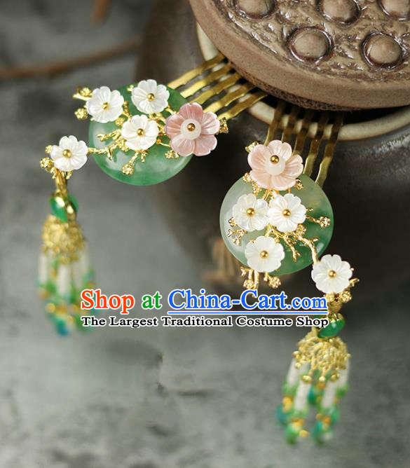 Handmade Chinese Traditional Jade Tassel Hair Combs Traditional Classical Hanfu Hair Accessories for Women