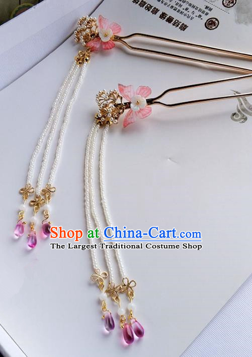 Handmade Chinese Traditional Red Butterfly Tassel Hairpins Ancient Classical Hanfu Hair Accessories for Women
