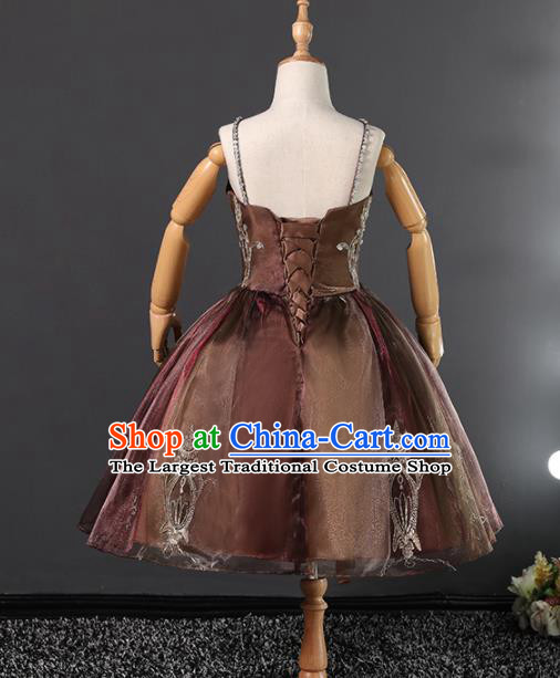 Children Modern Dance Costume Stage Performance Ballroom Compere Full Dress for Girls Kids