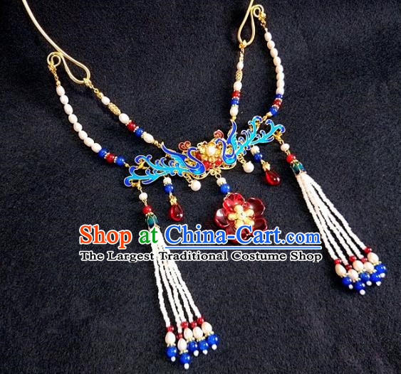 Chinese Traditional Blueing Necklace Traditional Classical Hanfu Jewelry Accessories for Women