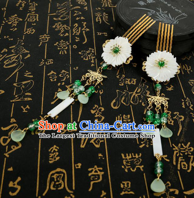 Chinese Ancient Traditional Hanfu Green Tassel Hair Comb Hairpins Handmade Classical Hair Accessories for Women
