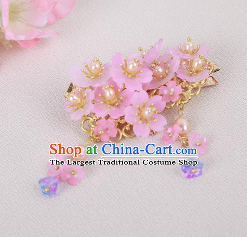 Chinese Ancient Traditional Hanfu Pink Flowers Hair Claws Handmade Classical Hair Accessories for Women