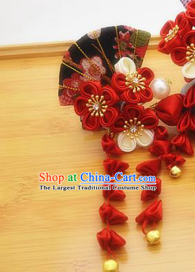 Asian Japanese Traditional Kimono Hair Stick Japan Handmade Classical Red Flowers Hair Accessories for Women