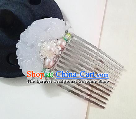 Chinese Ancient Traditional Hanfu Jade Hair Comb Handmade Classical Hair Accessories for Women