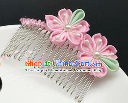 Asian Japanese Traditional Geisha Pink Hair Comb Japan Kimono Handmade Classical Hair Accessories for Women