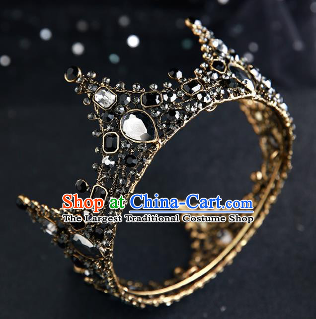 Handmade Top Grade Hair Accessories Baroque Black Royal Crown for Women