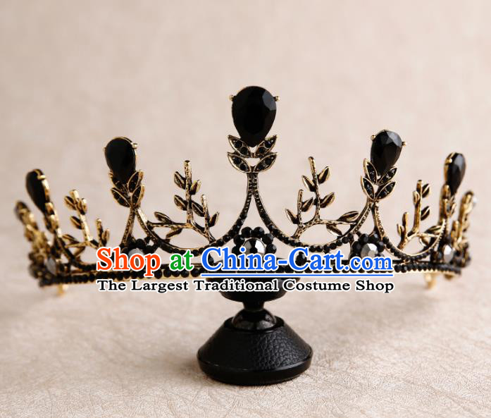 Handmade Top Grade Bride Diadem Hair Accessories Baroque Black Royal Crown for Women