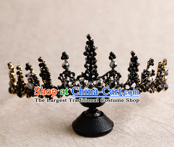 Handmade Top Grade Bride Hair Accessories Baroque Black Royal Crown for Women
