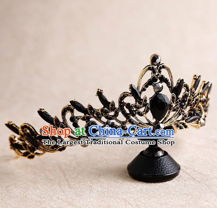 Handmade Top Grade Bride Black Royal Crown Hair Accessories Baroque Queen Hair Clasp for Women
