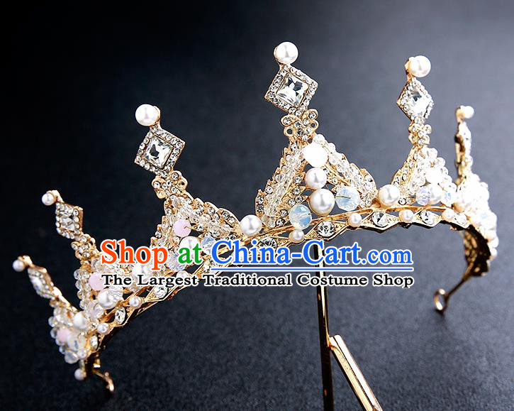 Top Grade Handmade Crystal Beads Royal Crown Hair Accessories Baroque Princess Hair Clasp for Women