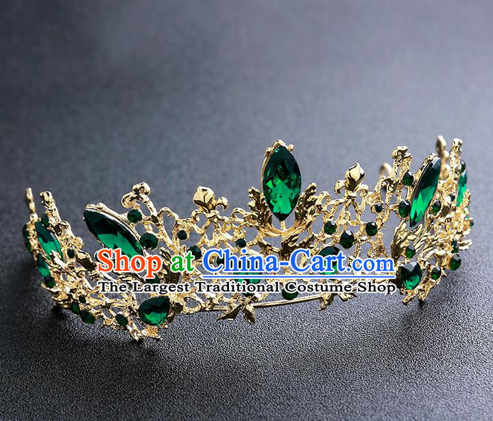 Top Grade Handmade Baroque Green Crystal Royal Crown Hair Accessories Princess Hair Clasp for Women