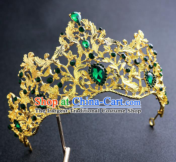 Top Grade Handmade Baroque Court Golden Royal Crown Hair Accessories Princess Hair Clasp for Women