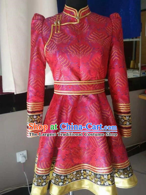 Traditional Chinese Mongol Nationality Folk Dance Costumes Mongolian Ethnic Female Pink Dress for Women