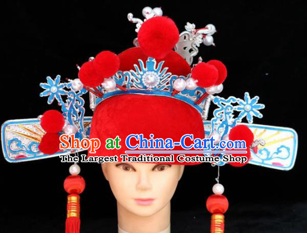 Traditional Chinese Beijing Opera Bridegroom Hair Accessories Peking Opera Niche Red Hat for Men