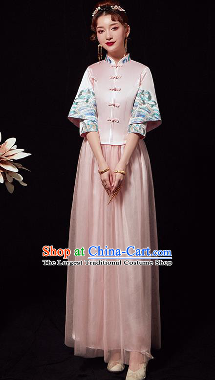 Chinese Traditional Wedding Costumes Ancient Bride Embroidered Pink Xiuhe Suits Full Dress for Women