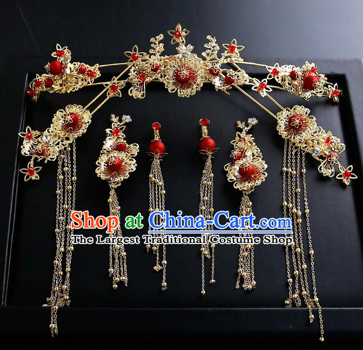 Chinese Ancient Traditional Hanfu Hairpins Handmade Bride Classical Hair Accessories Complete Set for Women
