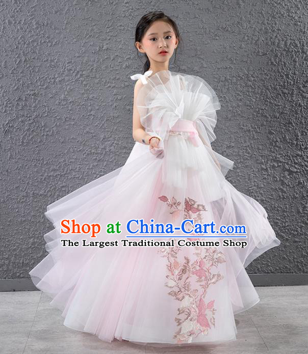 Children Stage Performance Catwalks Costume Compere Princess Pink Veil Full Dress for Girls Kids