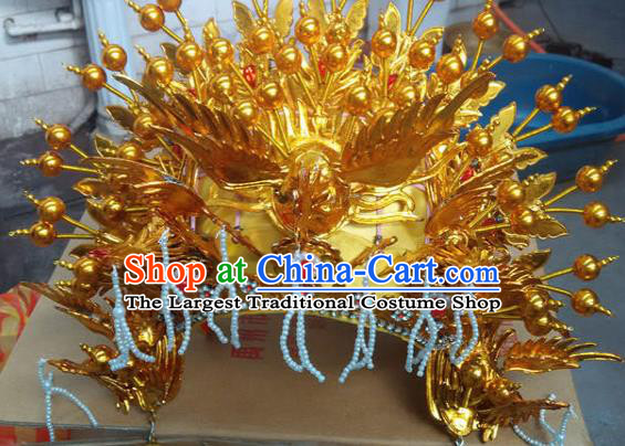 Chinese Traditional Peking Opera Actress Bride Phoenix Coronet Beijing Opera Princess Golden Chaplet Hats for Women