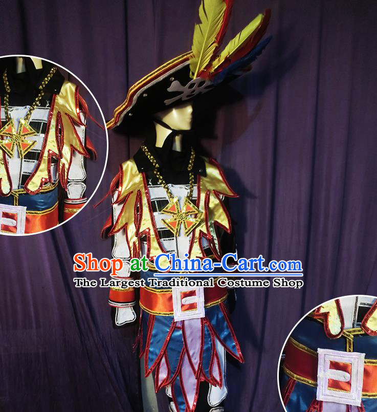Halloween Cosplay Pirate Stage Show Costumes Brazilian Carnival Parade Clothing and Hat for Men