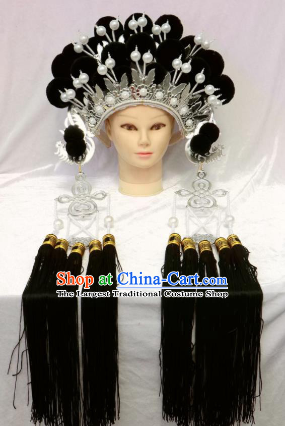 Chinese Traditional Peking Opera Phoenix Coronet Beijing Opera Diva Black Venonat Headwear for Women