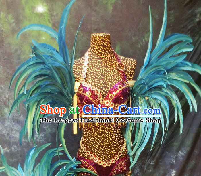 Halloween Cosplay Stage Show Props Accessories Brazilian Carnival Parade Blue Feather Wings for Women