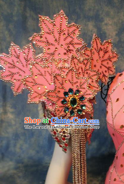 Halloween Cosplay Pink Leaf Hair Accessories Brazilian Carnival Parade Headwear and Mask for Women