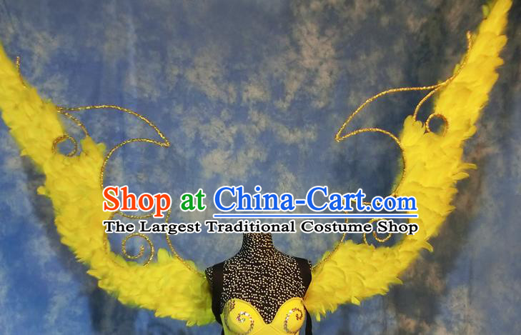 Halloween Cosplay Stage Show Props Catwalks Brazilian Carnival Parade Yellow Feather Wings for Women
