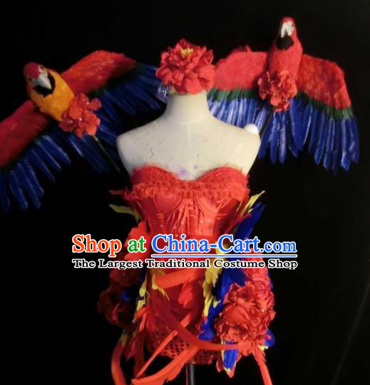 Brazilian Carnival Parade Costumes Halloween Catwalks Clothing and Red Birds Feather Wings for Women