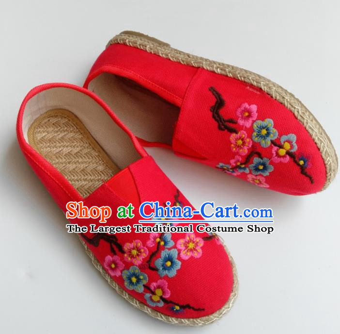 Chinese Traditional Hanfu Shoes Ancient Princess Shoes Embroidered Red Linen Shoes for Women