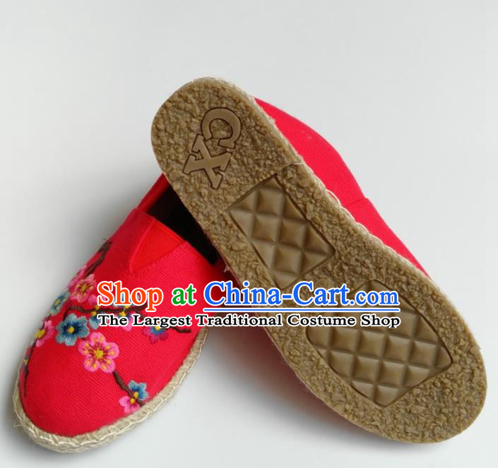 Chinese Traditional Hanfu Shoes Ancient Princess Shoes Embroidered Red Linen Shoes for Women