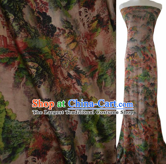 Asian Chinese Traditional Landscape Pattern Silk Design Brocade Fabric Chinese Gambiered Guangdong Gauze Material
