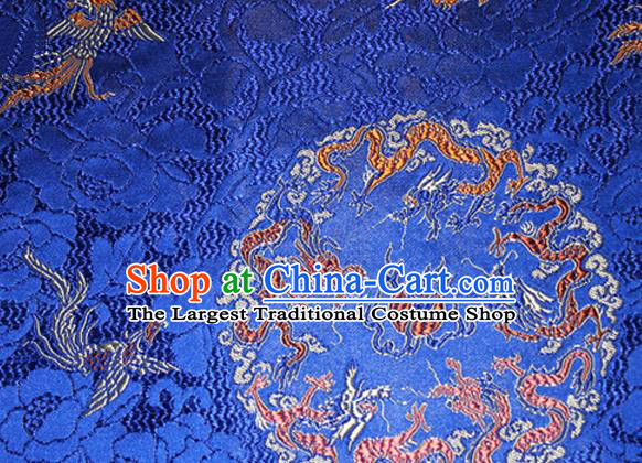 Asian Chinese Tang Suit Satin Material Traditional Dragons Pattern Design Royalblue Brocade Silk Fabric