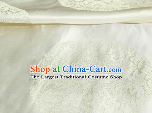 Asian Chinese Tang Suit Satin Material Traditional Dragon Pattern Design White Brocade Silk Fabric