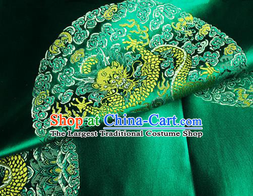 Asian Chinese Tang Suit Satin Material Traditional Dragon Pattern Design Green Brocade Silk Fabric
