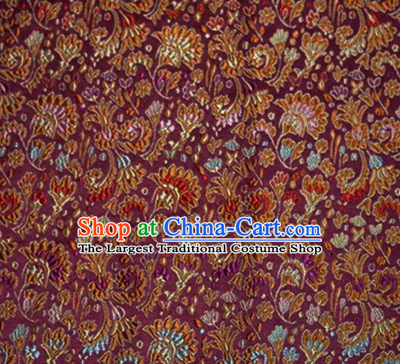 Asian Chinese Tang Suit Material Traditional Cockscomb Pattern Design Purple Satin Brocade Silk Fabric