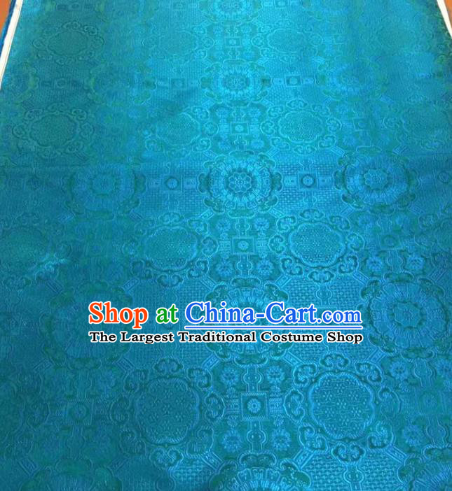 Asian Chinese Tang Suit Material Traditional Pattern Design Blue Brocade Silk Fabric
