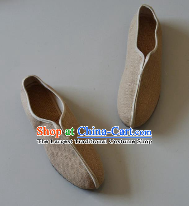 Chinese Traditional National Beige Linen Shoes Martial Arts Shoes Ancient Monk Shoes for Men