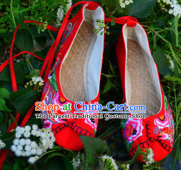 Chinese Traditional Embroidered Shoes Handmade Red Hanfu Shoes Ancient Princess Shoes for Women