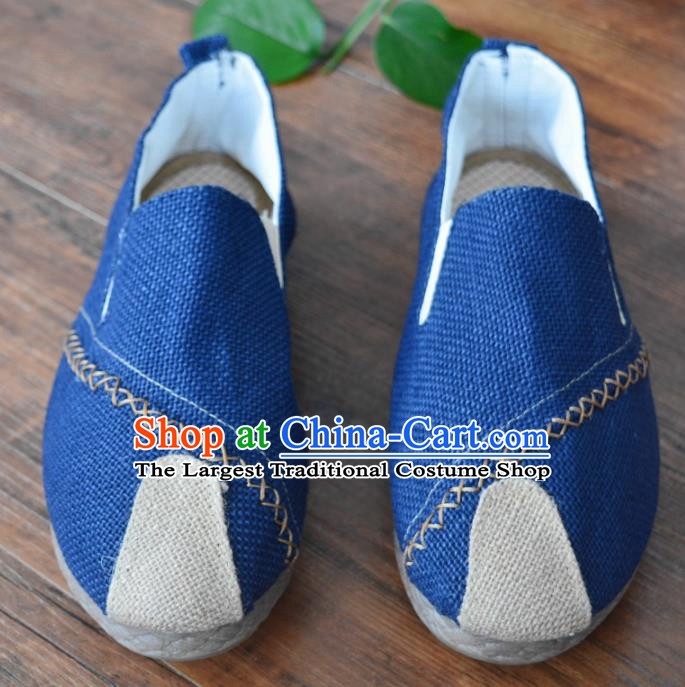 Chinese Traditional Martial Arts Shoes Ancient Shoes Blue Linen Shoes for Men